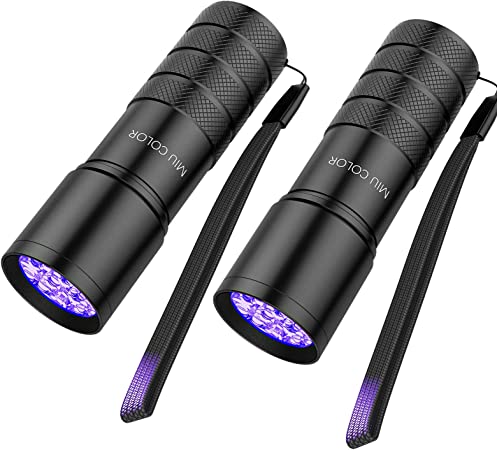 MIU COLOR Black Light UV Flashlight, 2 Pack 12 LEDs 395nm UV Blacklight, Dogs Urine Detector, Handheld UV Flashlight for Dry Stains and Scorpion Hunting