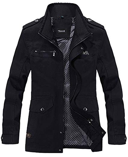 Zicac Men's Cotton Military Jacket Casual Stand Collar Front Zip Coat