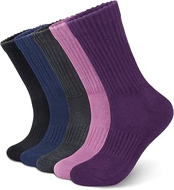 Justay 5 Pairs Merino Wool Socks for Women Winter Warm Thick Socks Cozy Knit Boot Crew Hiking Socks Gifts for Her