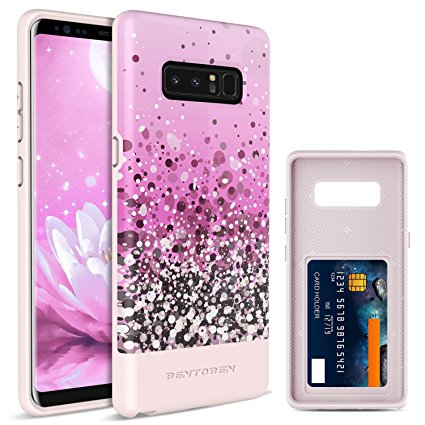 Galaxy Note 8 Case, Note 8 Case Glitter, BENTOBEN Card Holder Luxury Glitter Bling Sparkly Slim Shockproof 2 in 1 Hybrid Hard PC Flexible TPU Cute Protective Girl Phone Case for Samsung Galaxy Note8