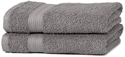 AmazonBasics Fade Resistant Towel Set, 2 Hand - Grey, 500gsm