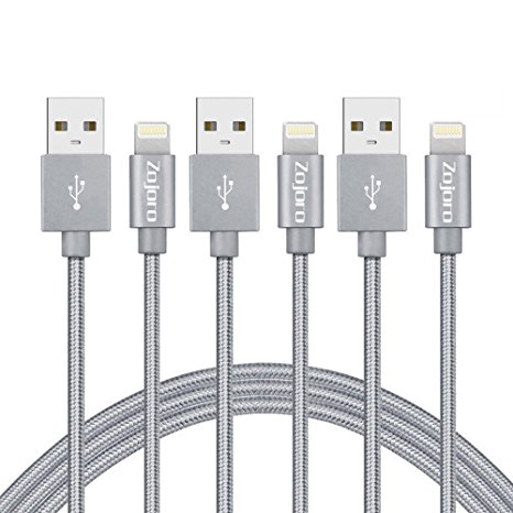 Zojoro Lightning Cable,3Pack 3ft Nylon Braided 8 Pin Lightning Cable USB Charging Cord with Aluminum Connector for iPhone 6/6S/6 Plus/6S Plus 5/5C/5S/SE,iPad Air/Mini,iPod Nano/Touch