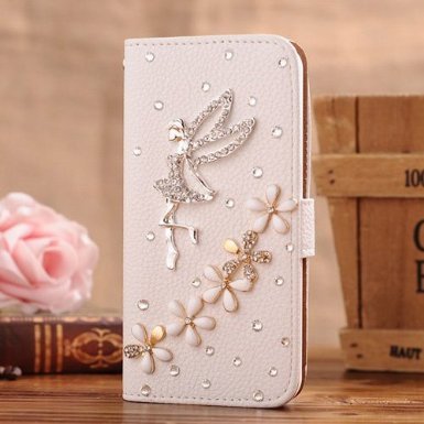 Jenabee Samsung GALAXY (S7 Edge) G9350 Leather Wallet with Credit Card Slot Flip Diamond Case   Touch stylus   Anti-dust Plug - Angel Lily Flower