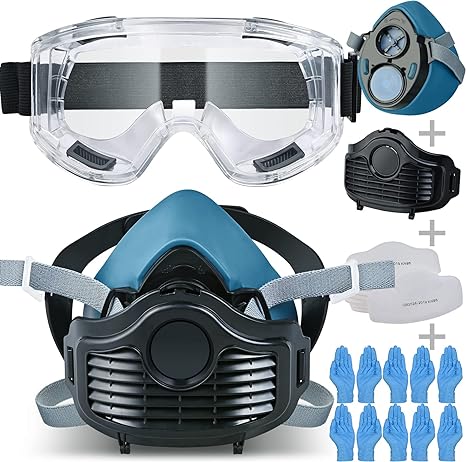 Faburo Safety Prevent Dust Gas Face Reusable Adjustable Face Cover Protecting Chemical Face for Dust, Organic Vapors, Chemicals Protection with Safety Goggles