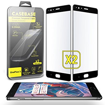 CaseBase TWIN PACK of Full Cover Tempered Glass Screen Protectors for use with Oneplus 3 (2016 version) - BLACK