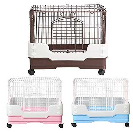 Homey Pet-3 or 1 Tiers Chinchilla Ferret Rabbit Small Animals Crate with Pull Out Tray, Urine Guard and Casters in Pink/Blue/Brown