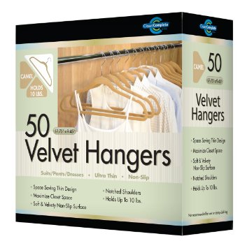 Closet Complete Ultra Thin No Slip Velvet Suit Hangers Camel Set of 50