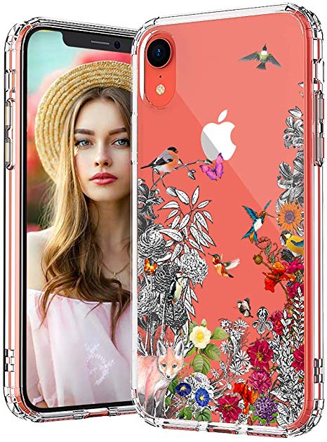 MOSNOVO iPhone XR Case, Clear iPhone XR Case, Floral Flower Humming Bird Pattern Clear Design Transparent Plastic Hard Back Case with Soft TPU Bumper Protective Case Cover for Apple iPhone XR