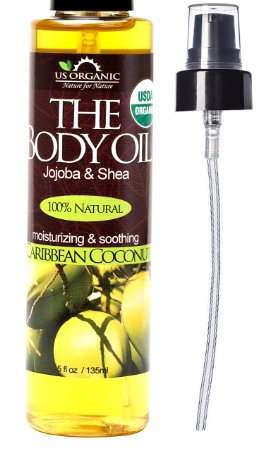 #1 Body & Bath Oil - Smooth Caribbean Coconut, Certified Organic by USDA, Jojoba & Olive Oil w/ Vitamin E, No Alcohol, Paraben, Artificial Detergents, Color or Synthetic perfumes, 5 Fl.oz.