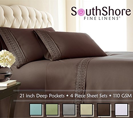 Southshore Fine Linens® 4-piece 21 Inch Deep Pocket Sheet Set with Beautiful Lace - Chocolate Brown - King