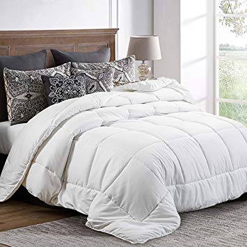 Twin Comforter (64 by 88 inches) - White Down Alternative Comforters Soft Quilted Duvet Insert with Corner Tabs - Balichun Luxury Hotel Collection 1800 Series - All Season