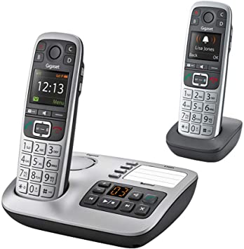 Gigaset E560A Duo – Premium Big Button Phone for Seniors, Practical SOS-Function, Cordless Phone with Answering Machine, 2 Handsets, Extra Large Keys and Loud Volume (Platinum, Pack of 2)