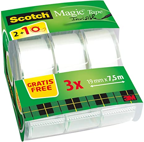 Scotch Magic Tape 8–1975C3 Caddy Pack, 7.5 M x 19 MM Transparent/Green