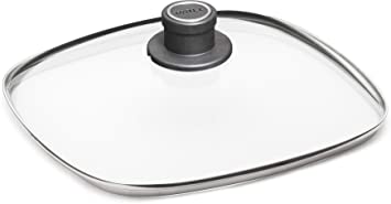 Woll Tempered Glass with Stainless Steel Rim and Vented Knob Square Lid, 11' x 11", Clear