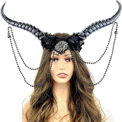 STORM BUY ] Steampunk Style Luxury Metallic Ram Goat Horn Devil Headband Halloween Costume Masquerade Cosplay Prom Ball Party