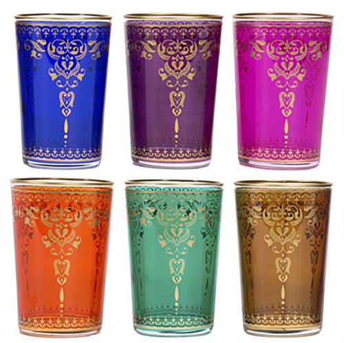 Casablanca Market Moroccan New Morjana Tea Glasses, Gold Mix, Set of 6