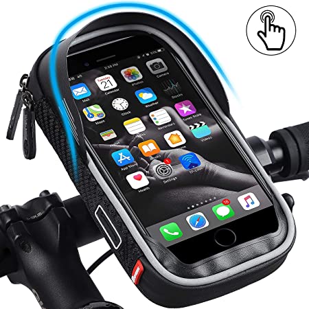 ICOCOPRO Waterproof Bike Phone Mount Bag, Bicycle Handlebar Bag Sensitive Touch Screen Phone Holder Case, Cycling Frame Top Tube Bags with Sun Visor Fits Cellphone Below 6.0’’