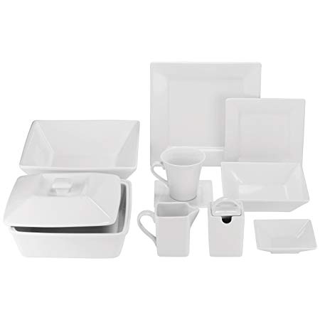 10 Strawberry Street Square 42 Piece Dinnerware Set, Cream White