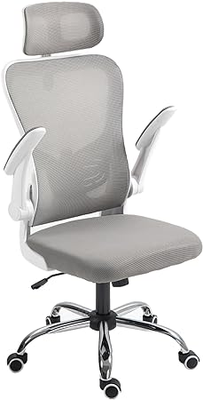 Panana Ergonomic Office Chair High Back Mesh Back Adjustable Headrest Flip-up Padded Armrest Swivel Rolling Desk Chair (Grey)