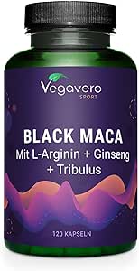 Complexe Maca Noire 5000 mg | Avec Ginseng, L-Arginine, Tribulus, Zinc | Pre Workout   Énergie Booster | 120 Gélules | Vegan & Sans Additifs | Vegavero®