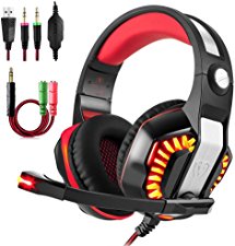 Gaming Headset Surround 3.5mm Stereo Headband Headphone with LED light Volume Control Microphone for Xbox One PS4 Latop PC Mobile Phones (red)