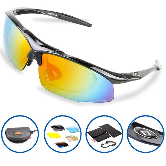 Ponosoon Sports Sunglasses Polarized with 5 Set Interchangeable Lenses for Cycling 0817