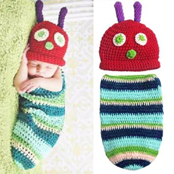 ZMG Newborn Baby Boy Girl Beanie Crochet Very Hungry Caterpillar Hat Cocoon Set Party Costume Photo Props