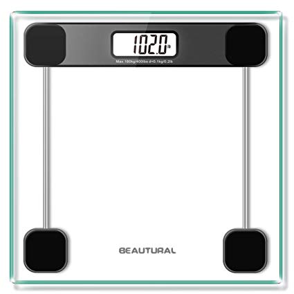 Beautural Precision Digital Body Weight Bathroom Scale with Lighted Display, Step-On Technology, 400 Pounds