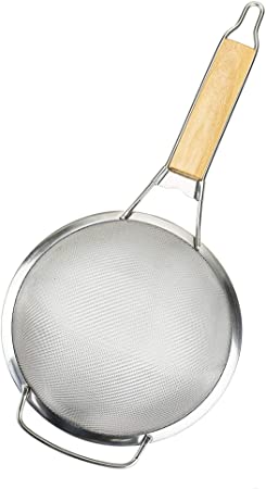DecorRack Heavy Duty Stainless Steel Double Mesh Strainer with Wood Handle, Sieve Colander Sifter Fine Mesh Filter in Diameter 7 inch (1 Pack)