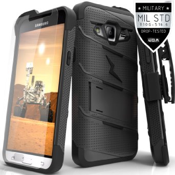 Zizo Bolt Cover For Samsung Galaxy J3 [.33mm 9H Tempered Glass Screen Protector] Dual-Layered [Military Grade] Case Kickstand Belt Clip - Retail Packaging - Black/Black