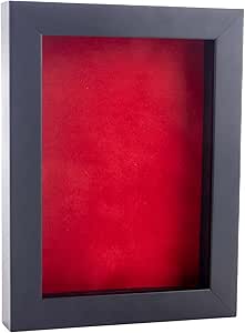 18x22 Shadow Box Frame Black Wood | with a 3/4" Usable Display Depth | Includes a Red Real Suede Texture Acid-Free Backing Board, UV Resistant Acrylic, and Hanging Hardware