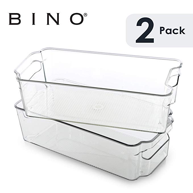 BINO Stackable Plastic Organizer Storage Bins, Medium - 2 Pack - Pantry Organization and Storage Refrigerator Organizer Bins Fridge Organizer Freezer Organizer Pantry Organizer Pantry Storage