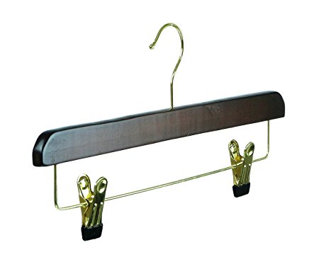 Dark 'walnut' wooden coat clothes hangers with clips and bar for trousers, skirts-Choose Quantity & Colour (10 Hangers)