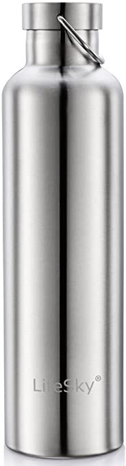 LifeSky Stainless Steel Water Bottle, Double Wall Vacuum Insulated Leak Proof Sports Bottle, Keep Liquid Cold for up to 24 Hours, Wide Mouth