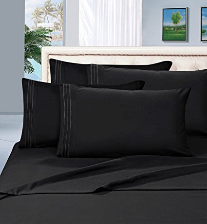 Elegant Comfort Luxury Wrinkle, Fade and Stain Resistant 1500 Thread Count Egyptian Quality 4-Piece Bed Sheet Set, Deep Pocket, 100-Percent Hypoallergenic, Queen Size, Black