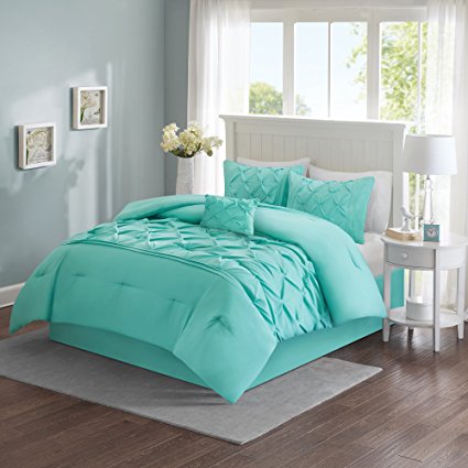 Comfort Spaces – Cavoy Comforter Set - 5 Piece – Tufted Pattern – Aqua – Full/Queen size, includes 1 Comforter, 2 Shams, 1 Decorative Pillow, 1 Bed Skirt