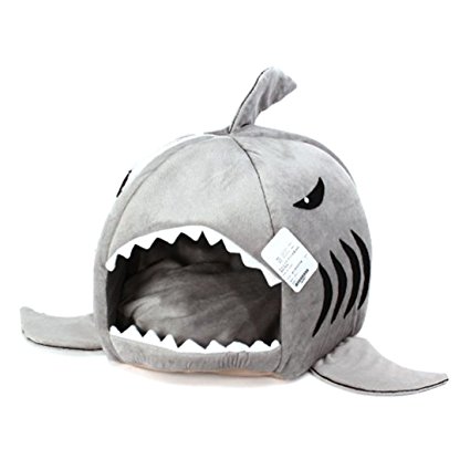 Grey Shark Bed for Small Cat Dog Cave Bed With  Removable Cushion,waterproof Bottom