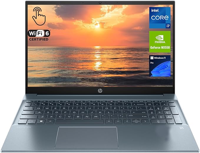 HP Pavilion Business Laptop, 15.6" FHD Touchscreen Display, Intel Core i7-1355U Processor, NVIDIA GeForce MX550, 32GB RAM, 1TB SSD, Wi-Fi 6, HDMI, Webcam, Backlit KB, Windows 11 Pro, Blue