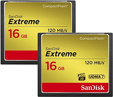 SanDisk 16GB Extreme Compact Flash Memory Card - Two Pack - Transfer Speed Up to 120MB/s