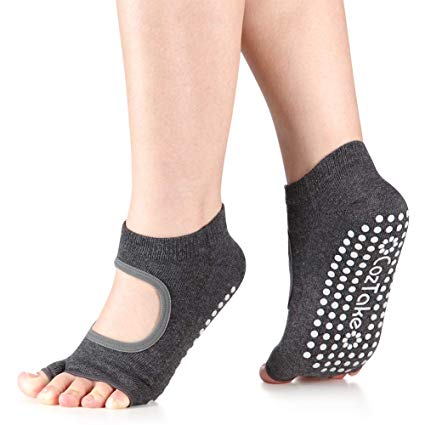 Yoga Socks with Toes for Pilates Barre Ballet Non Slip Toeless Grip Socks Women
