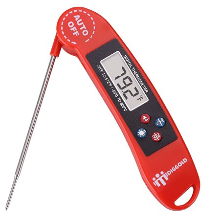 Instant Read Thermometer Digital - Great for BBQ,Meat,Baking,steak,Grilling,Cooking,Liquids & All Professional Food - Electronic Screen and Talking Collapsible Internal long Probe Red Upgrade Version