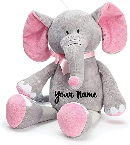 Personalized Baby Elephant Grey and Pink Plush Stuffed Animal Keepsake with Custom Name - 16 Inches