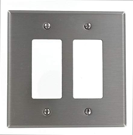 Leviton SO262 2-Gang Decora/GFCI Device Decora Wallplate, Oversized, 302 Stainless Steel, Device Mount, Stainless Steel