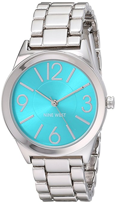 Nine West Women's NW/1663TQSB Turquoise Sunray Dial Silver-Tone Bracelet Watch