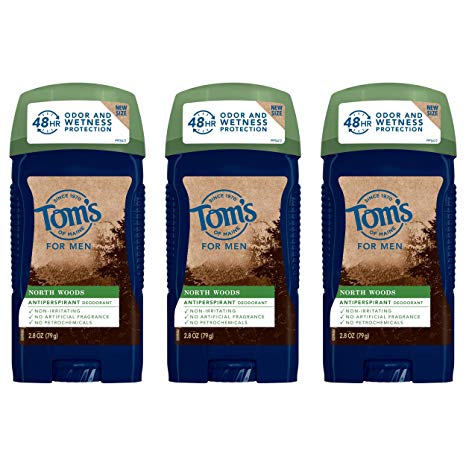 Tom's of Maine Men's Antiperspirant, Antiperspirant for Men, Mens Deodorant Antiperspirant, North Woods, 2.8 Ounce, 3-Pack