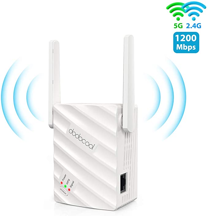 dodocool WiFi Range Extender, 1200Mbps WiFi Repeater 2.4 & 5GHz Dual Band Wireless Signal Booster with Ethernet Port, Support WPS One Button Easy Setup to Coverage WiFi Dead Zones(AP/Repeater Mode)