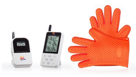Wireless Digital Meat Thermometer Set with Free BBQ Grilling Gloves- Maverick ET-733 Long Range & Dual Probe