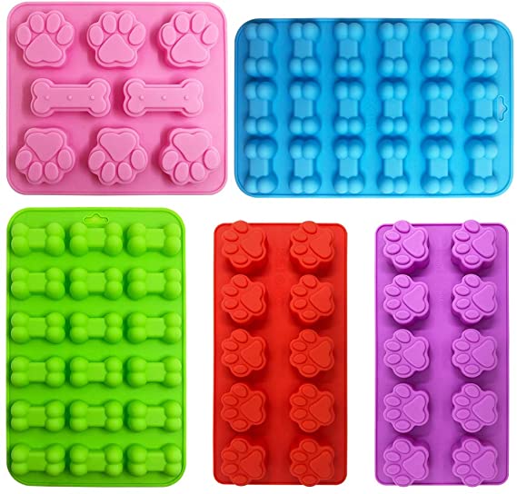 Puppy Dog Paw and Bone Silicone Molds, Sonku Silicone Trays Candy Molds for Chocolate, Candy, Jelly, Ice Cube, Dog Treats (5Pcs/Set)