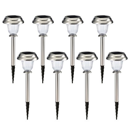 Solar Path Lights Outdoor, Kohree Led Solar Landscape Lighting for Pathway Walkway Driveway Garden Patio Yard, Stainless Steel White Blue 2 Color, 8 Packs