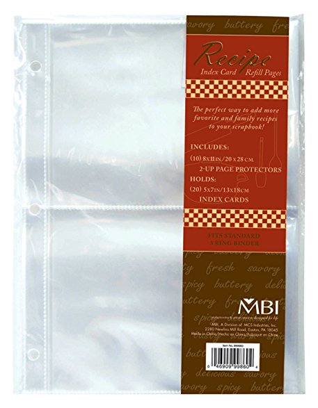 MBI 5x7 Inch Recipe 2-Up Refill Pages, 10pk, 20 Pockets (899860)